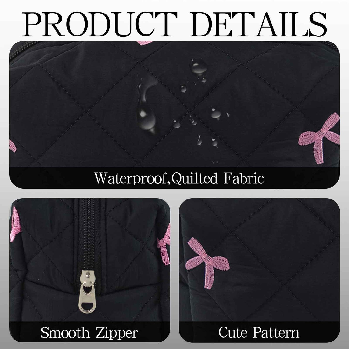 AMZMA Quilted Makeup Pouch,Cotton Puffy Makeup Bag, Coquette Cosmetic Bag for Women and Girls, Aesthetic Organizer Bag, Cute Flower Travel Toiletry Bag