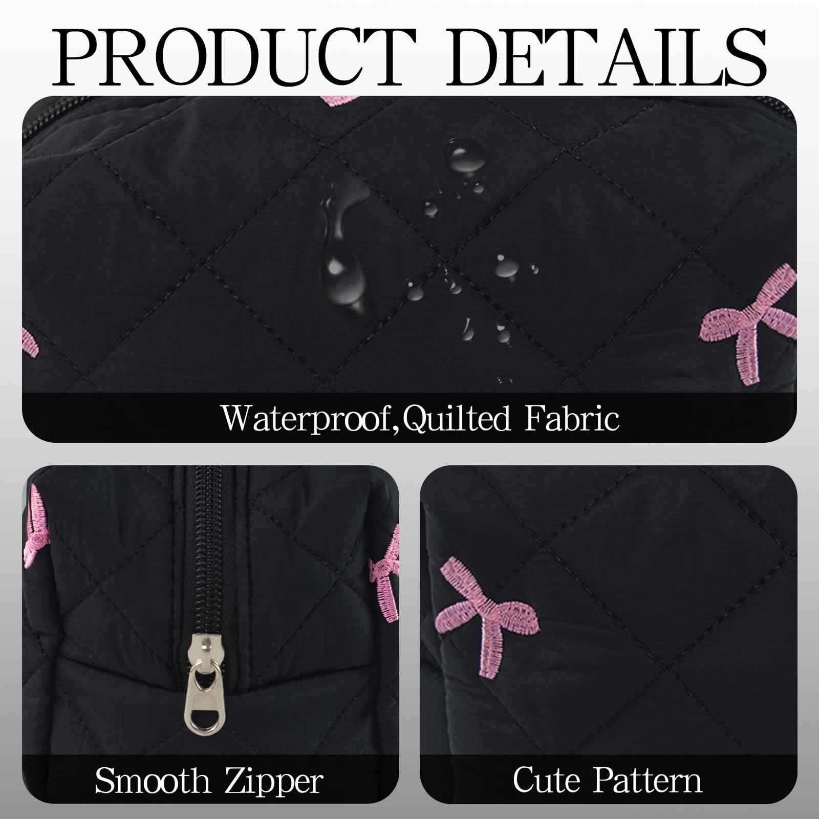 AMZMA Quilted Makeup Pouch,Cotton Puffy Makeup Bag, Coquette Cosmetic Bag for Women and Girls, Aesthetic Organizer Bag, Cute Flower Travel Toiletry Bag