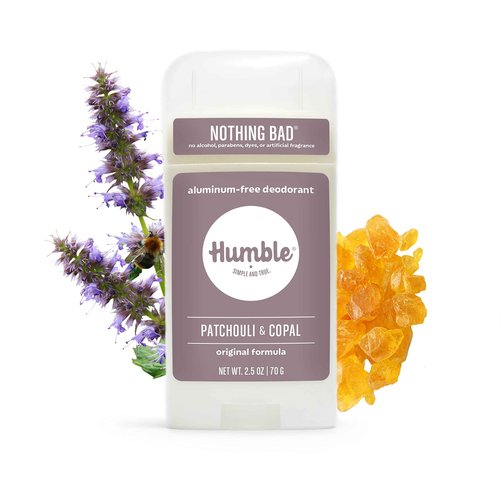 HUMBLE BRANDS Original Formula Aluminum-free Deodorant. Long Lasting Odor Control with Baking Soda and Essential Oils, Patchouli and Copal, Pack of 3