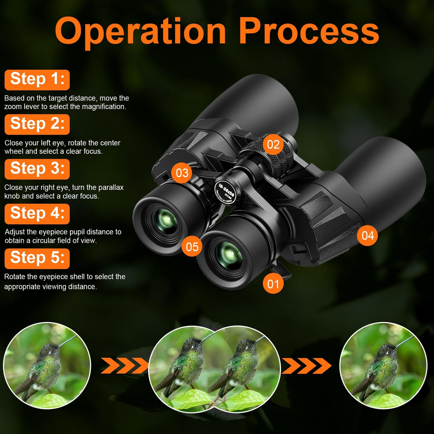 10-30x50 Zoom Binoculars for Adults High Powered Binoculars with Phone Adapter, Tripod, Waterproof - for Adults Bird Watching, Hunting, Traveling, Hunting,Concerts,Clear Low Light Vision at Night