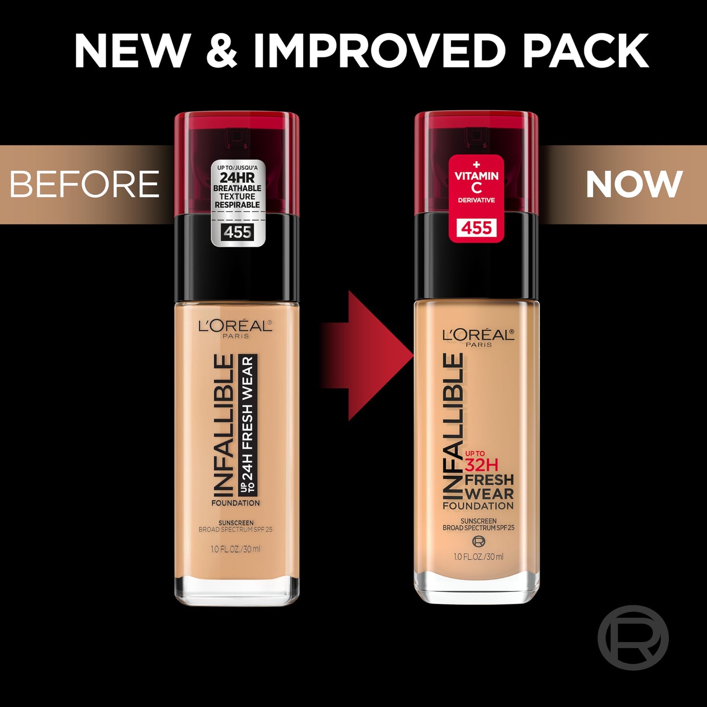 L'Oreal Paris Makeup Infallible Up to 32 Hour Fresh Wear Lightweight Foundation, 410 Ivory, 1 Fl Oz, Packaging May Vary