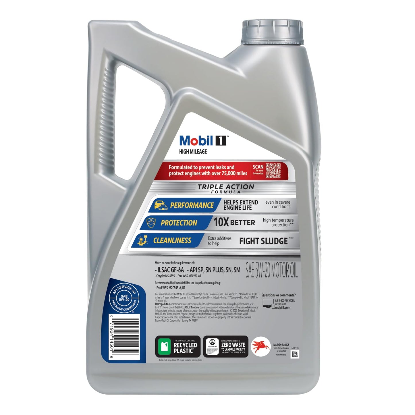 Mobil 1 High Mileage Full Synthetic Motor Oil 5W-20, 5 Quart