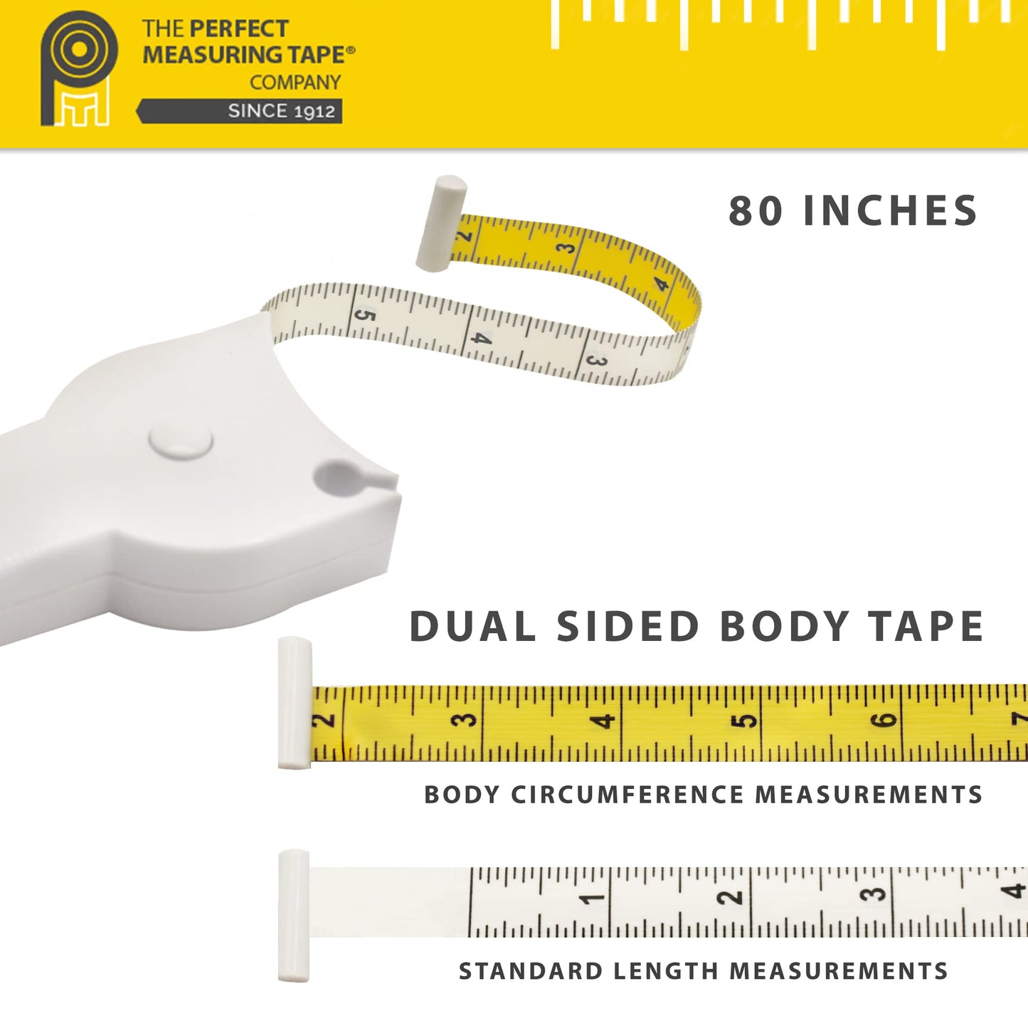 Perfect Body Tape Measure - 80 Inch Automatic Telescopic Tape Measure - Retractable Measuring Tape for Body: Waist, Hip, Bust, Arms, and More (White - 80 inch)