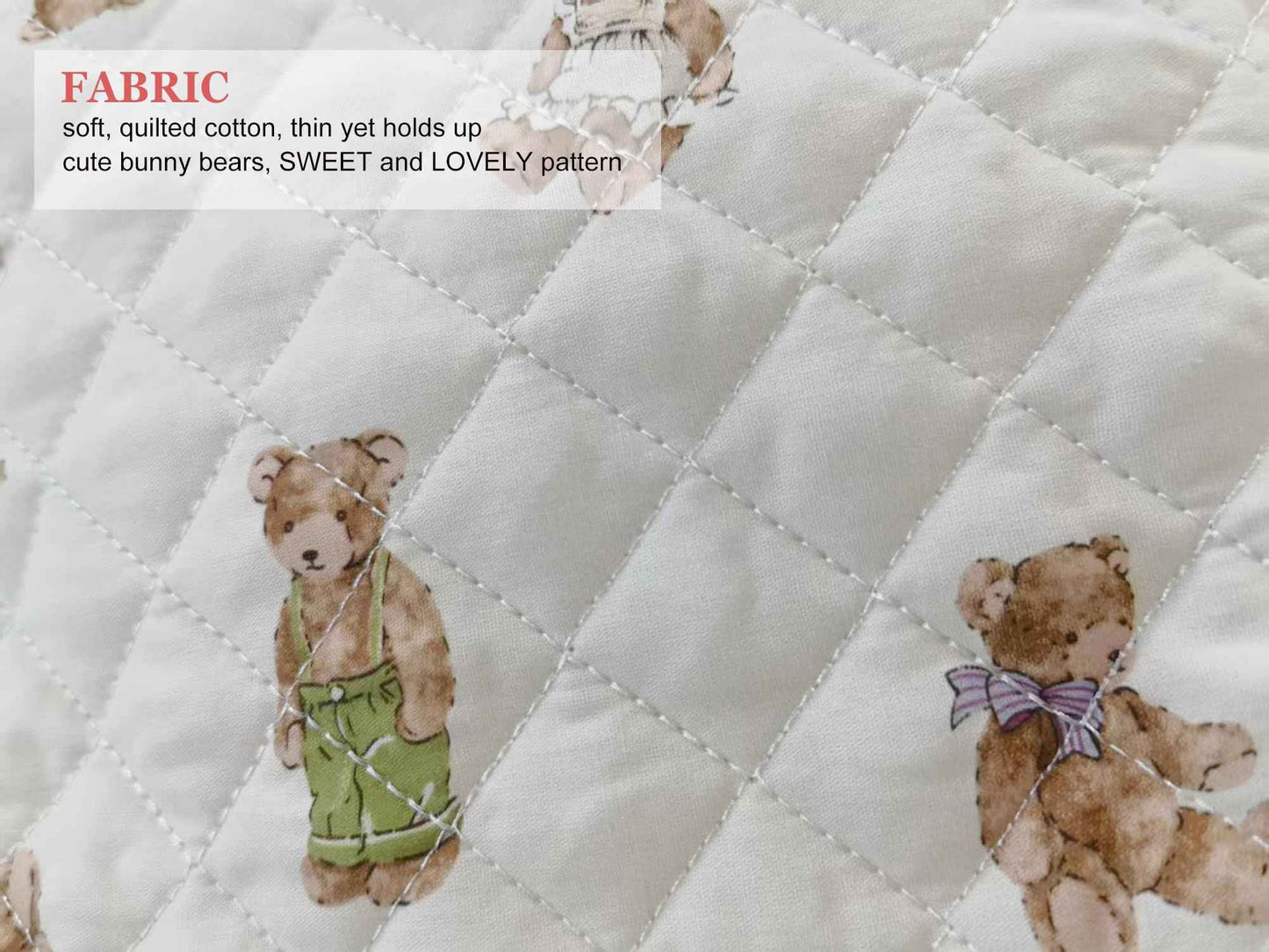 HAPPYHEIDI Quilted Cotton Drawstring Makeup Bag Set 2 Size w Compartment Cosmetic Toiletry Travel Pouch,Purse Organizer,Brown Teddy Bears