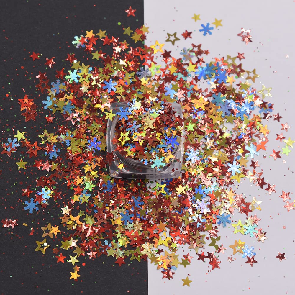 10 Grams/Pack - Christmas Holiday Snowflake Hollow Star Mixes Series Glitter - Festival Rave Beauty Makeup Face Body Nail Art Craft Tumbler Decoration CH137