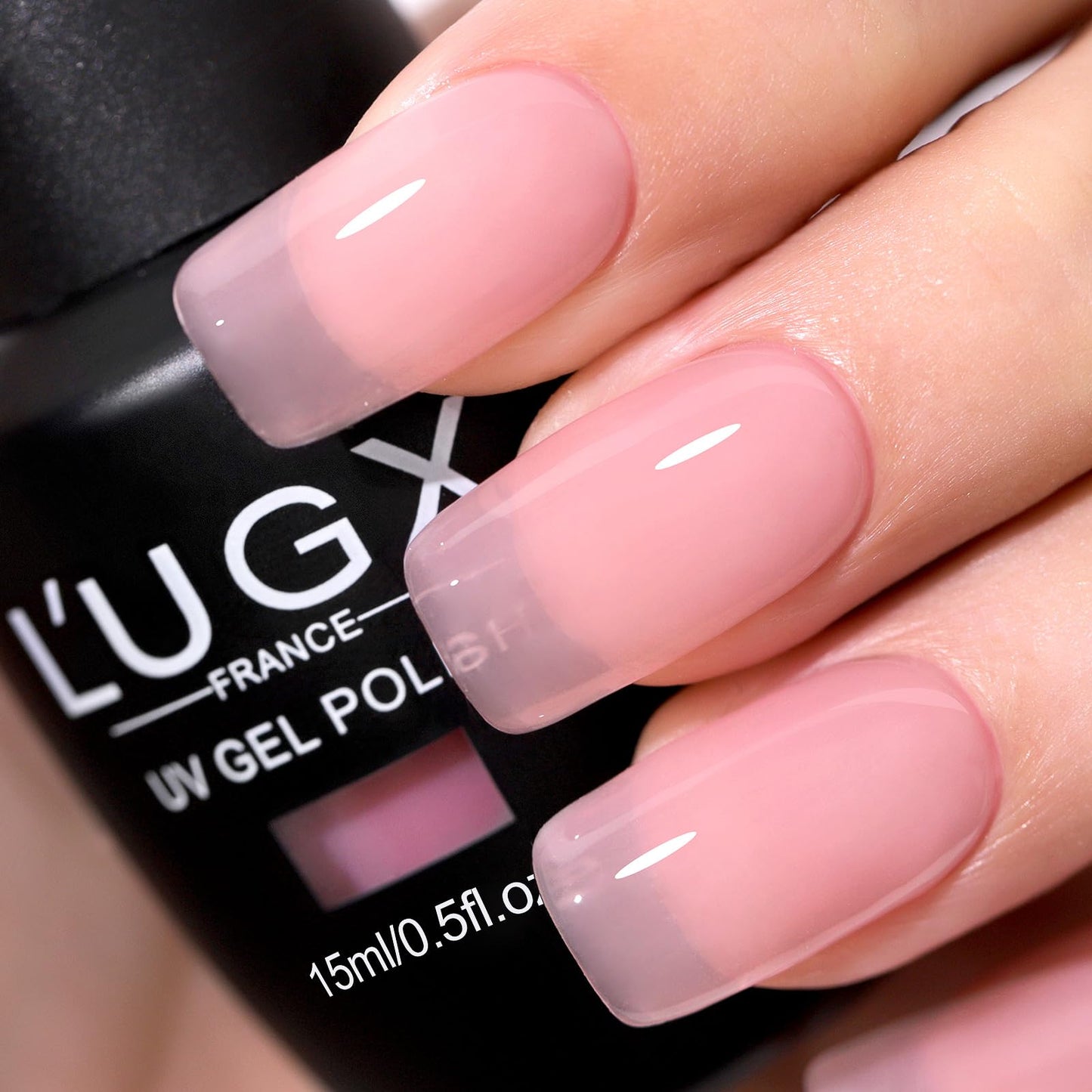 L'UGX Sheer Pink Jelly Gel Nail Polish,15ML Neutral Nude Gel Polish Translucent Natutal French UV Gel Nail for Nail Art DIY Manicure & Pedicure at Home Salon Holiday Gifts for Women LGS-708