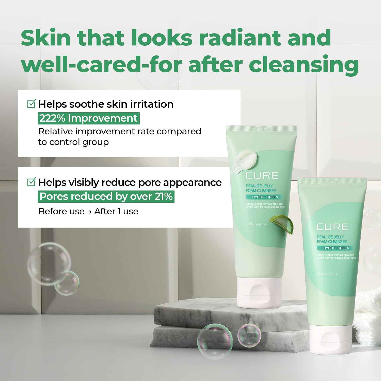 CURE Aloe Vera Foam Cleanser – Hydrating Gentle Korean Face Wash with Aloe & Centella for Sensitive Skin, Pore Care & Deep Cleansing, 3.38 fl oz