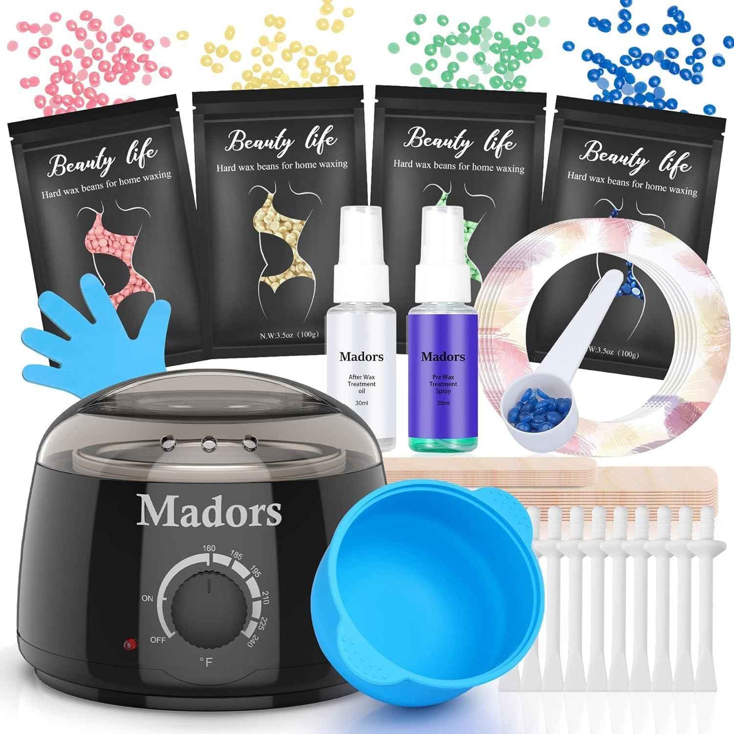 Waxing Kit for Women Madors Wax Warmer Hair Removal Kit with Intelligent Temperature Control Wax Machine and Hard Wax Beads
