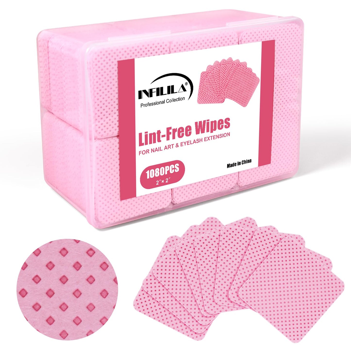 NXJ INFILILA Lint Free Nail Wipes, 1080PCS Nail Wipes for Gel Nails Lint Free, Non-Woven Fabric Nail Cleaning Pads, No Lint Nail Wipes Lash Extensions Glue Cleaning Wipes for Nail Supplies