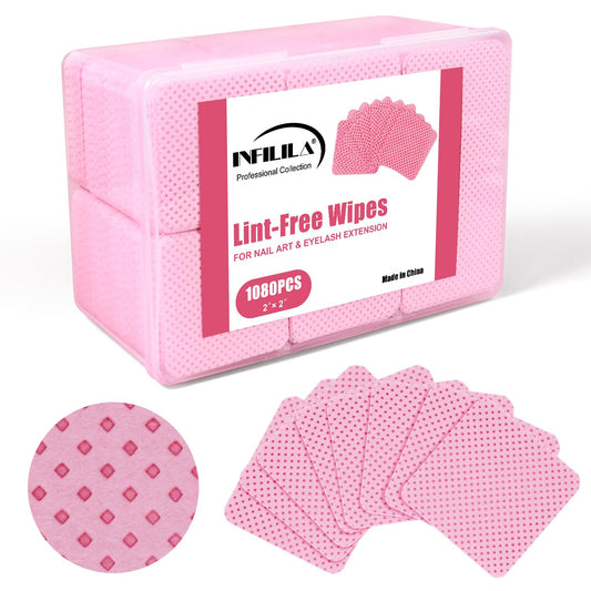 NXJ INFILILA Lint Free Nail Wipes, 1080PCS Nail Wipes for Gel Nails Lint Free, Non-Woven Fabric Nail Cleaning Pads, No Lint Nail Wipes Lash Extensions Glue Cleaning Wipes for Nail Supplies