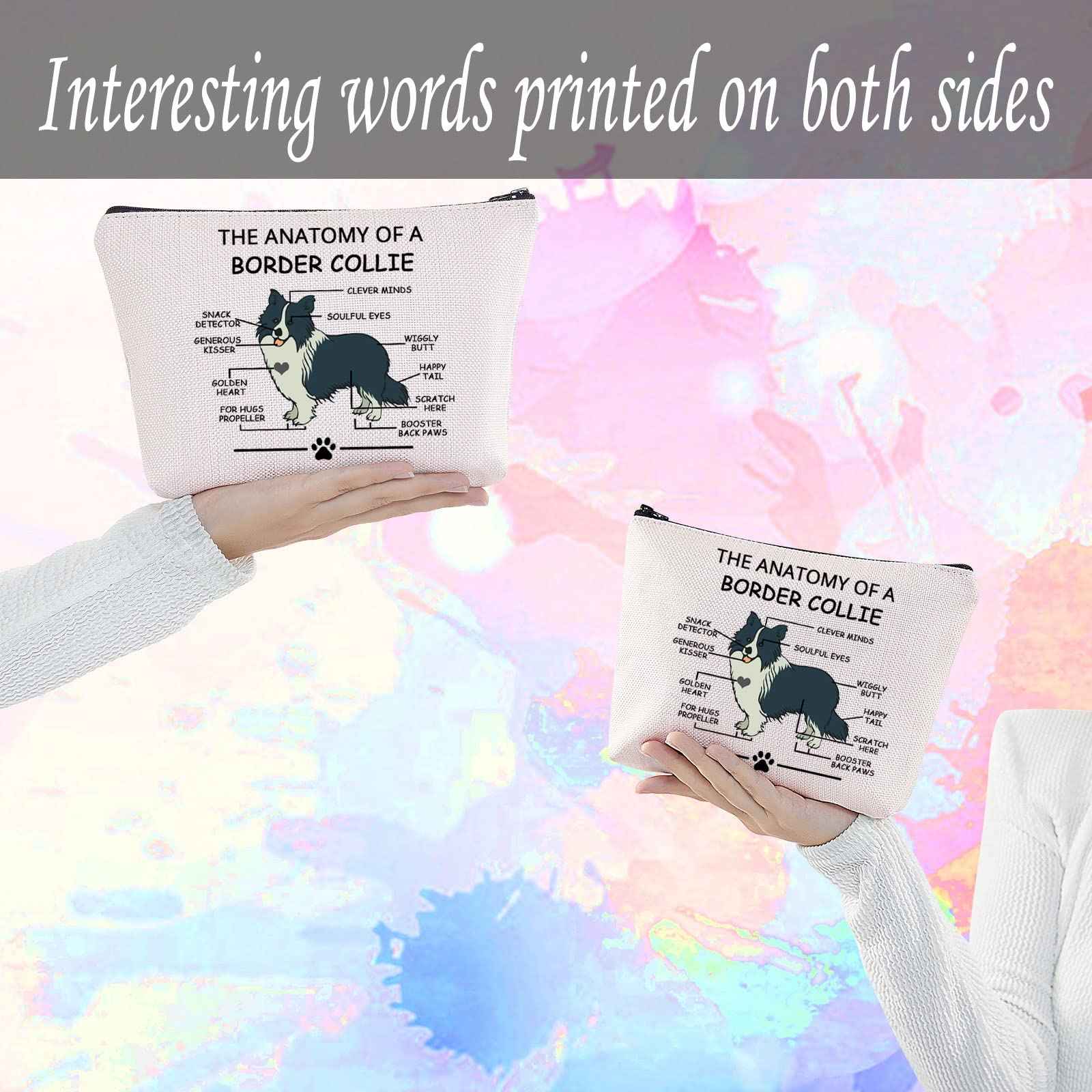 LEVLO Border Collie Lovers Cosmetic Bag - Travel Toiletry Bag - Makeup Pouch - Adult Unisex - Cartoon Pattern - Zipper Closure