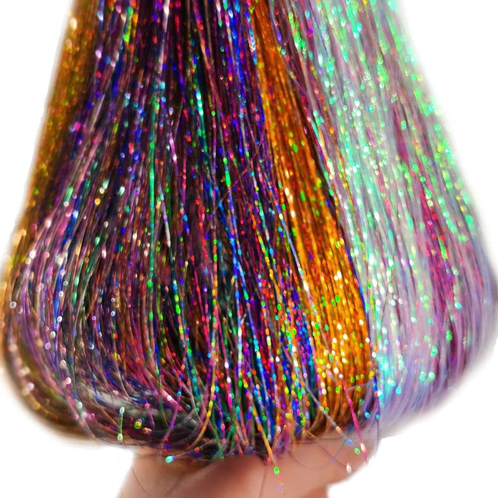 Hair Tinsel Kit With Tool 4200 strands Tinsel Hair Extensions 12 Colors Fairy Hair Tinsel, Sparkling Shiny Hair Tinsel Heat Resistant Highlights Glitter Tinsel Hair Extensions (48 Inch)