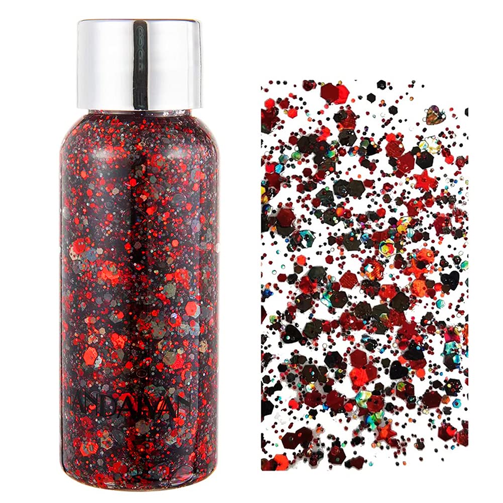 GL-Turelifes Mermaid Sequins Chunky Glitter Liquid Eyeshadow Glitter Body Gel Festival Glitter Cosmetic Face Hair Nails Makeup Sparkling 30g (#08 Red)