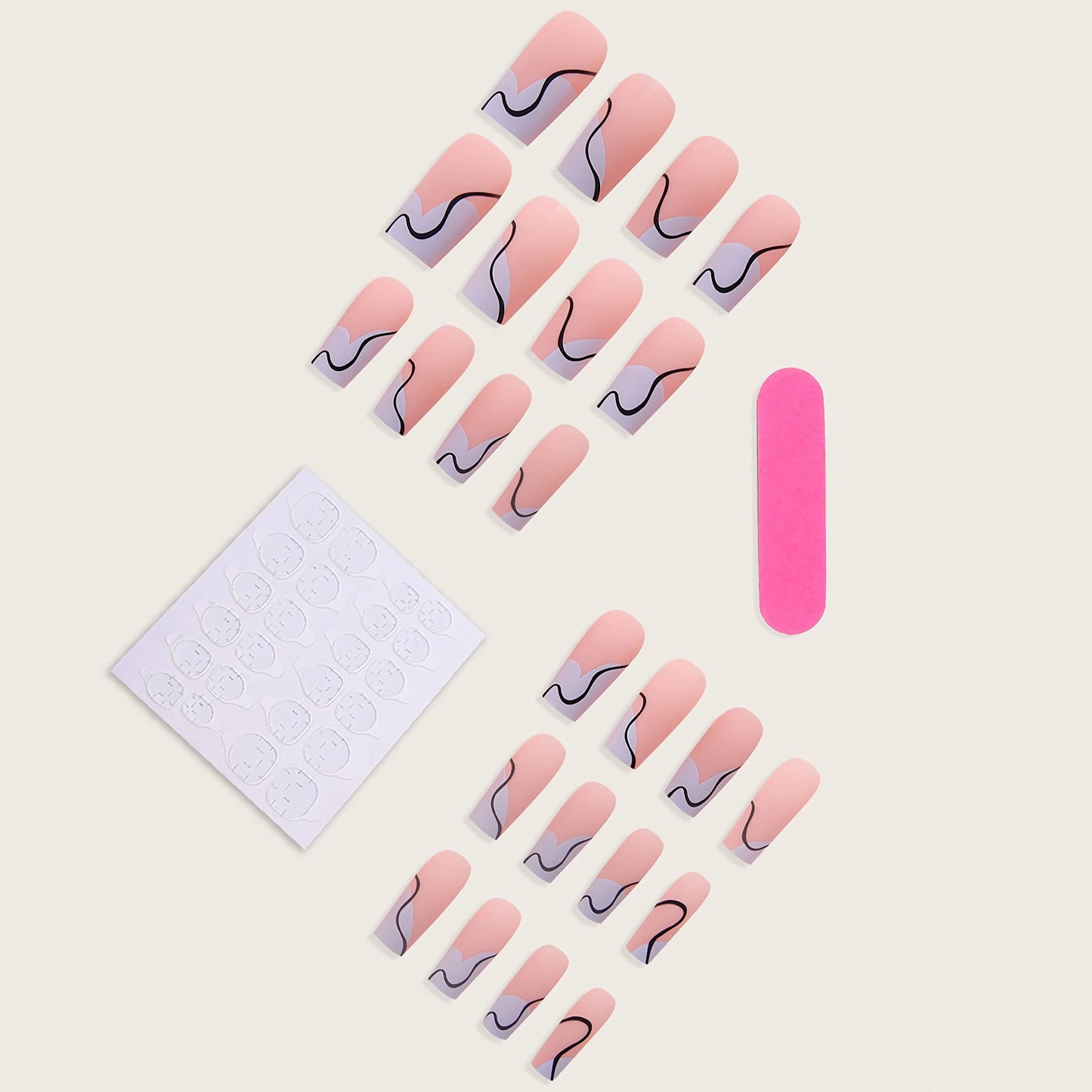 BABALAL Square Press on Nails Medium Fake Nails PInk Blue Acrylic Nails 24Pcs Matte Squoval Stick on Nails