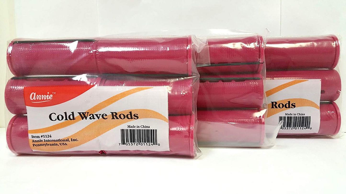 Annie Jumbo Cold Wave Rods with Rubber Band for Hair Curling and Perm Styling - Burgundy - Set of 3 Packs of 6 (18 Pieces)