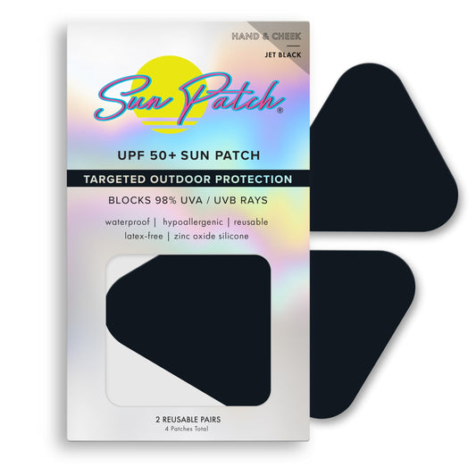 Sun Patch, Hypoallergenic Sun-Screen Cheek or Hand Patches, 100% Silicone UPF-50 UV Protection, Reusable, 1 Pack/4 Pairs, Black