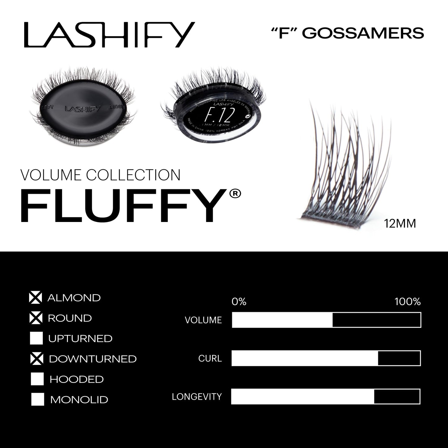 Lashify Fluffy 12mm Gossamer Eyelash Extensions Refill, Black, Easy DIY False Lashes To Add Fullness and Dimension