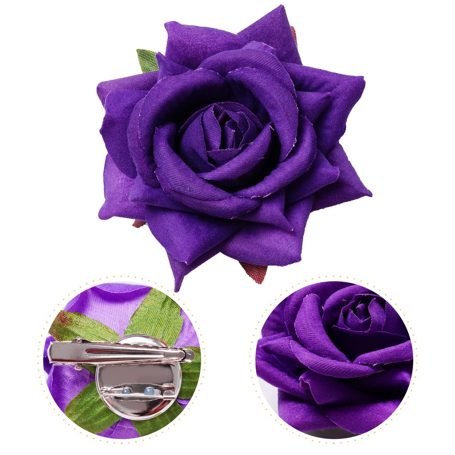 Topbuti 8 Pcs Rose Hair Clip Flower Hairpin Rose Brooch Floral Clips, 2.75" Rose Flowers Mexican Hair Flower Pin up Headpieces for Woman Halloween Wedding Valentine Mother's Day Gift (Dark Purple)