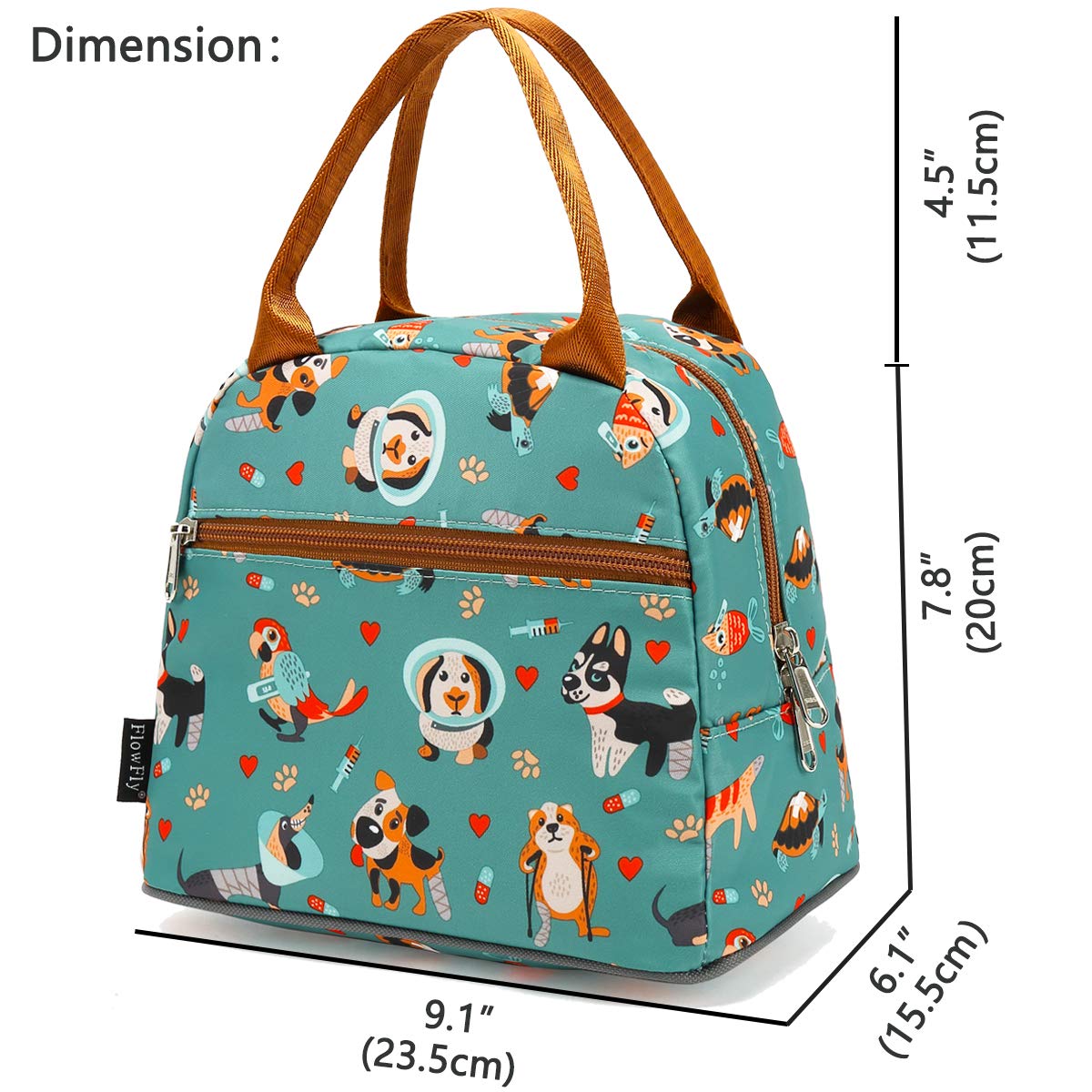 FlowFly Lunch Bag Tote Bag Lunch Organizer Lunch Holder Insulated Lunch Cooler Bag for Women/Men,Dog