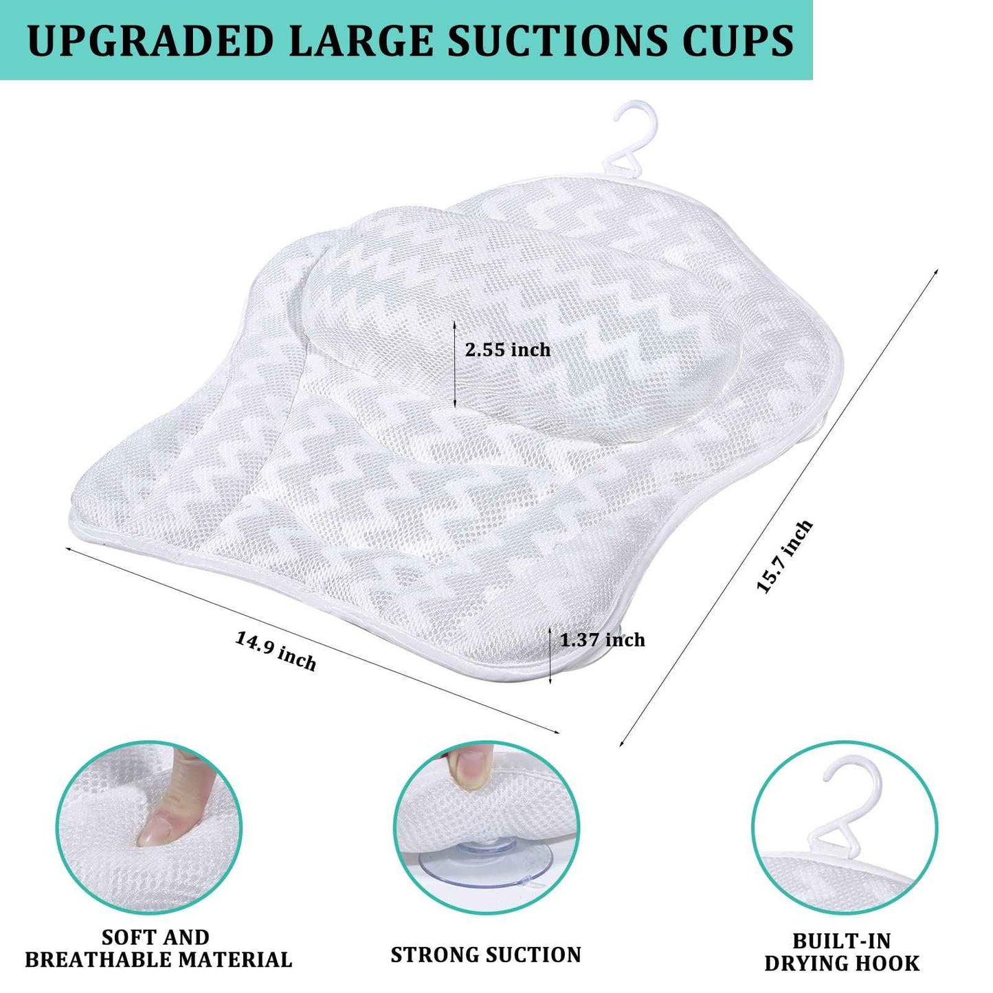 Bath Pillow, Tub Pillow for Bathtub with Strong Non-Slip Suction Cups and Comfortabl 3D AirMesh Bath Pillow for Women &Man…