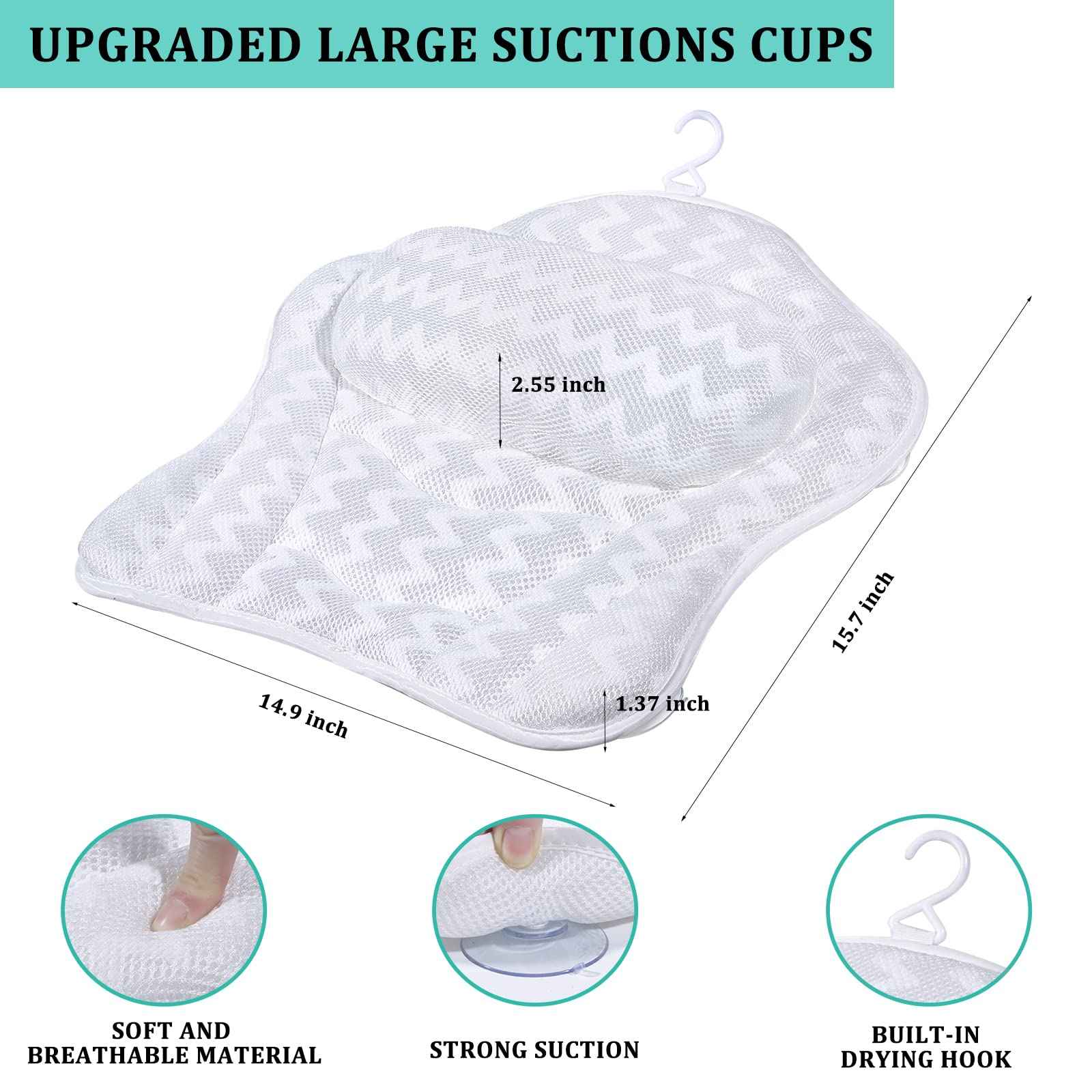 Bath Pillow, Tub Pillow for Bathtub with Strong Non-Slip Suction Cups and Comfortabl 3D AirMesh Bath Pillow for Women &Man…