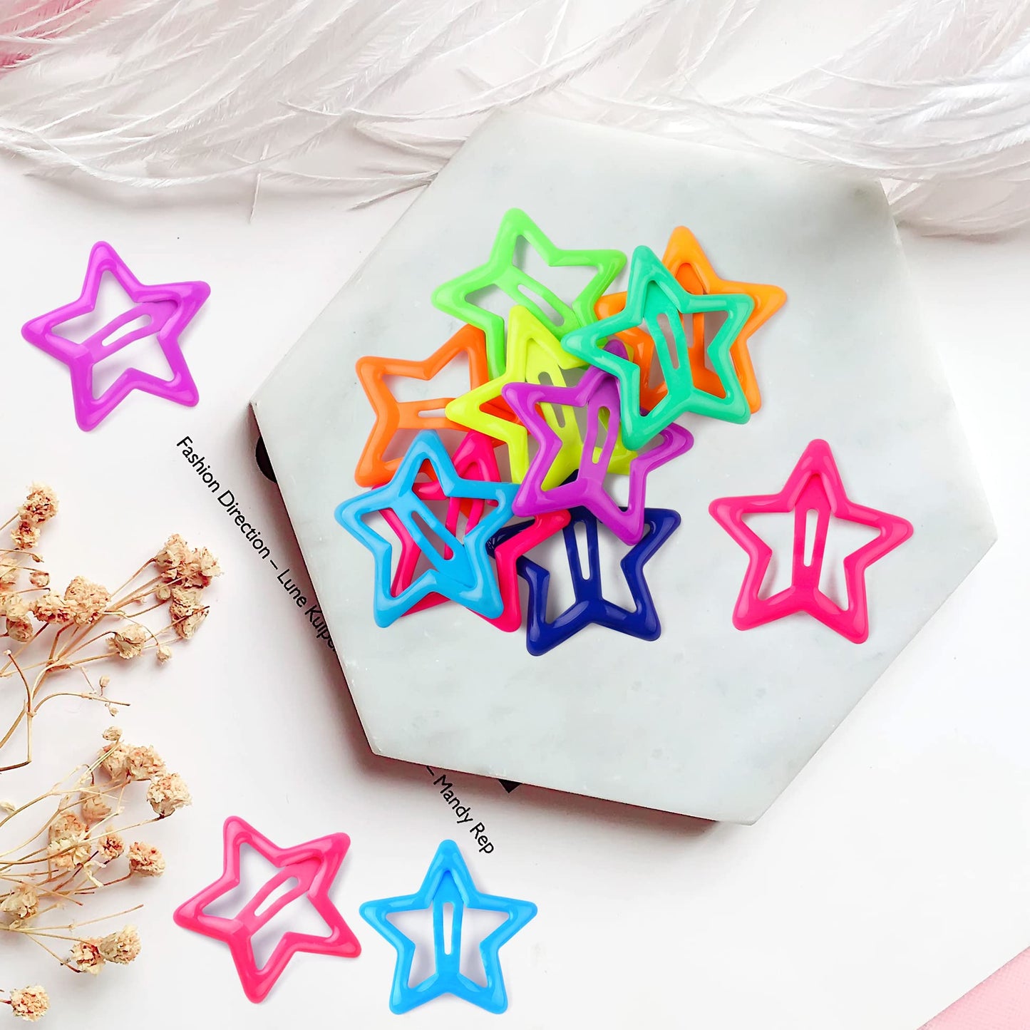 DRWSSR Star Hair Clip, 10pcs Colorful Star Hair Clips for Girls Metal Hair Accessories, Five-pointed Star Design, Multiple Colors, Easy to Wear, Good Gift