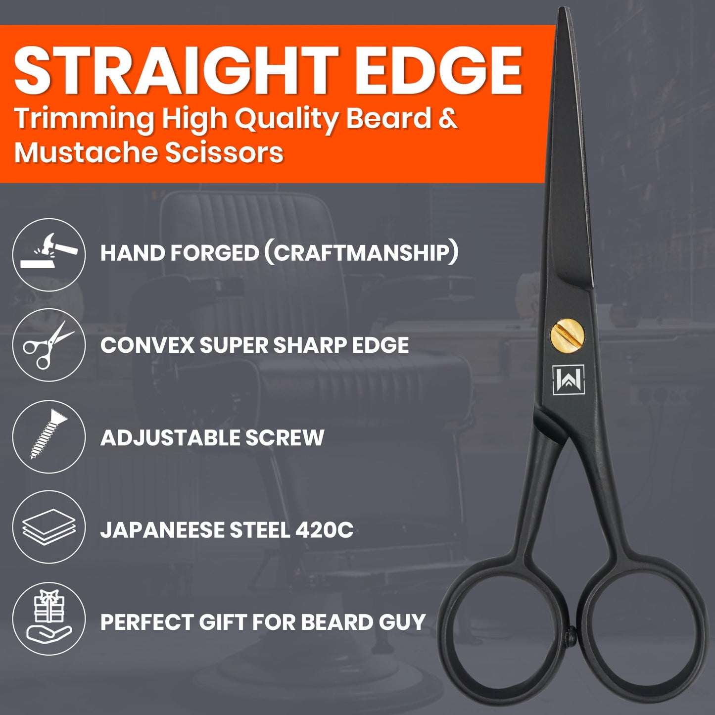 WAJEES Beard Scissors for Men A Complete Set of Grooming Scissors Men, 1 Mustache Comb, & 1 Beard Grooming Comb in a Carrying Pouch Perfect Mustache Scissors, Men’s Facial Hair Scissors