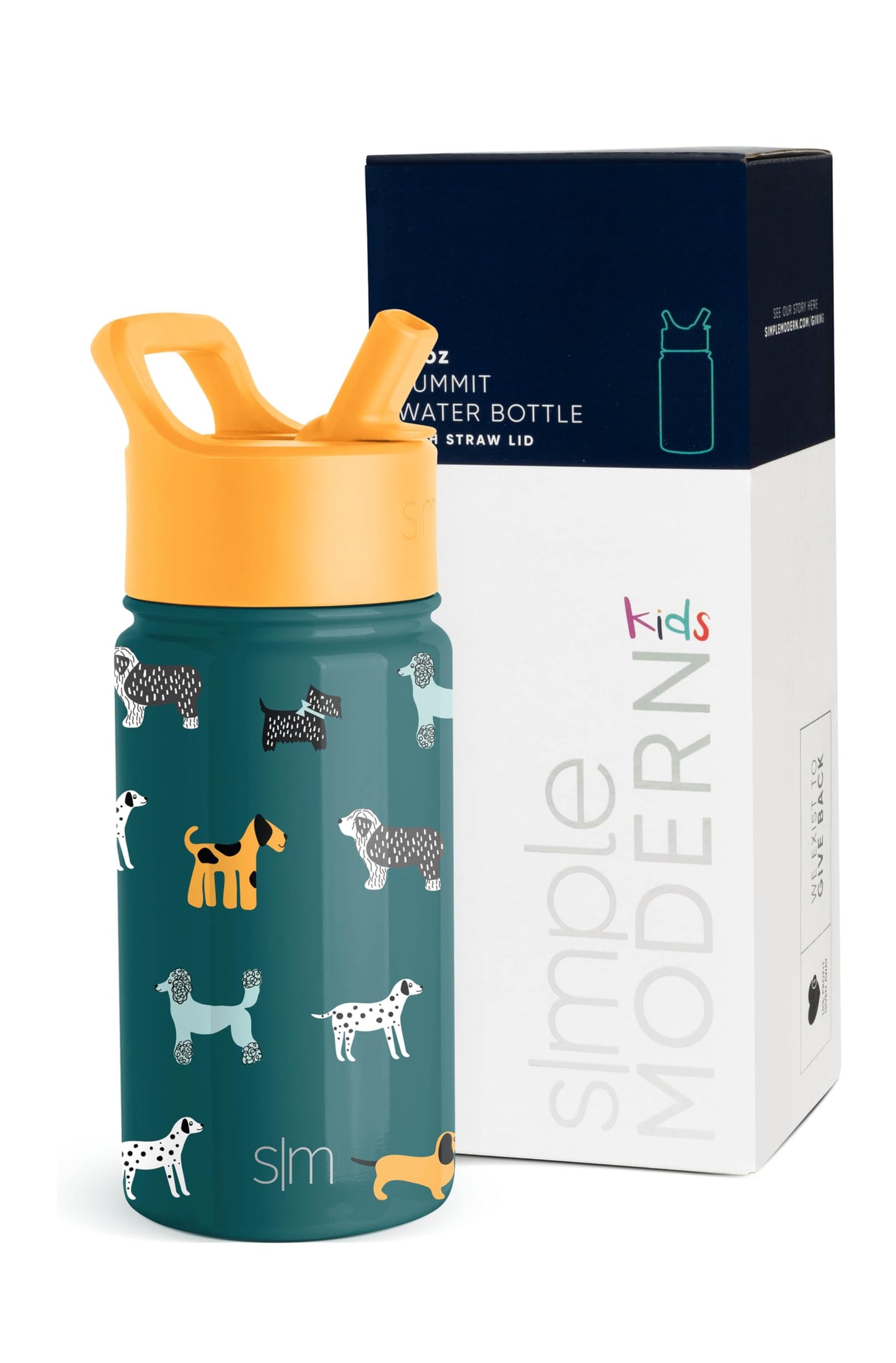 Simple Modern Kids Water Bottle with Straw Lid | Insulated Stainless Steel Reusable Tumbler for Toddlers, Boys | Summit Collection | 14oz, Dog Days