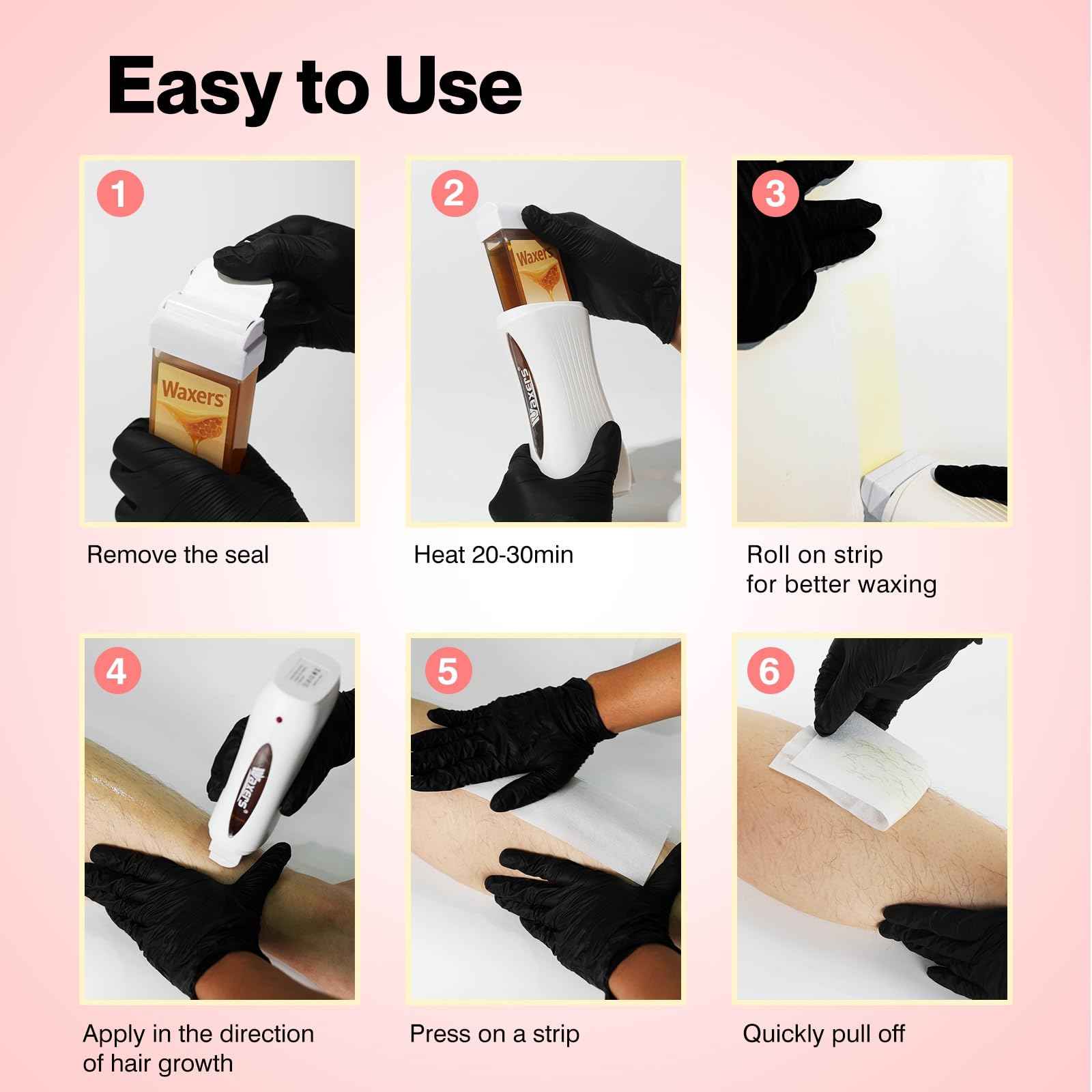 Waxers Roll on Wax Kit Professional Soft Wax Roller Depilatory for Coarse & Thick Hair Removal Waxing Roller Cartridge for Women Men at Home Rose