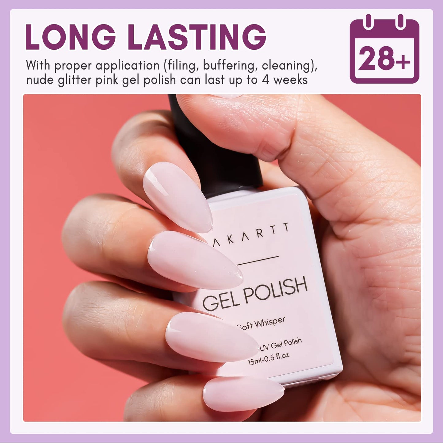 Makartt Gel Nail Polish, Natural Nude Jelly Pink Glitter Gel Polish Spring 15ML Soak Off UV LED Gel Polish Set Manicure DIY Nail Art Designs Home Salon-Soft Whisper