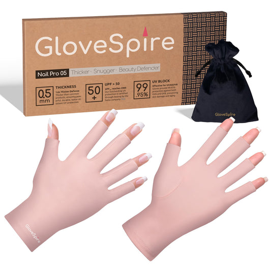 GloveSpire Thickened UV Gloves for Nails,UPF50+ UV Protection Gloves,Fingerless Gloves for Women Gel Manicures Anti UV Light(One Size Fits Most/Pink)