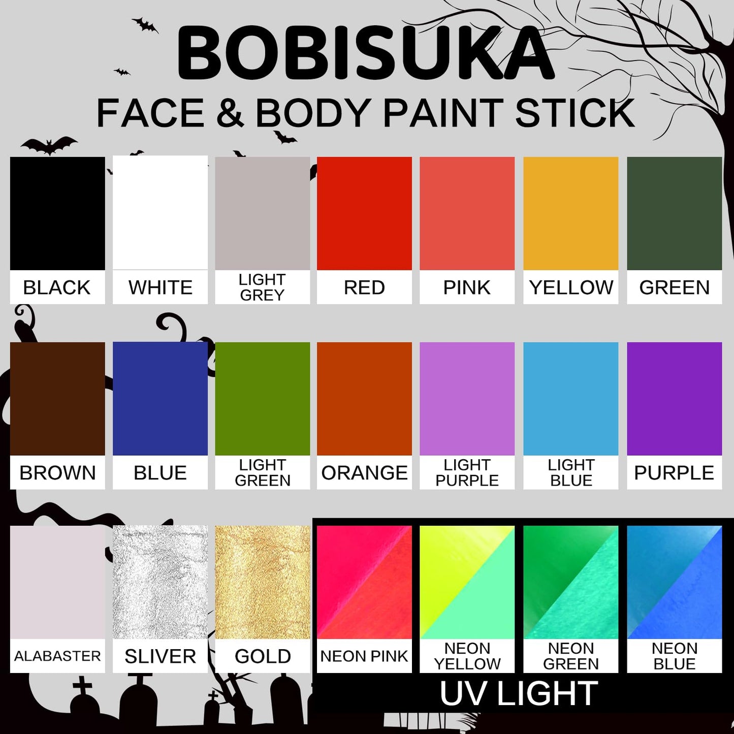 BOBISUKA Orange Face Body Paint Stick Eye Black Sticks for Football Baseball Softball Water Based Face Painting Kit Quick Drying Foundation Makeup for Halloween Pumpkin Cosplay SFX Costume Party