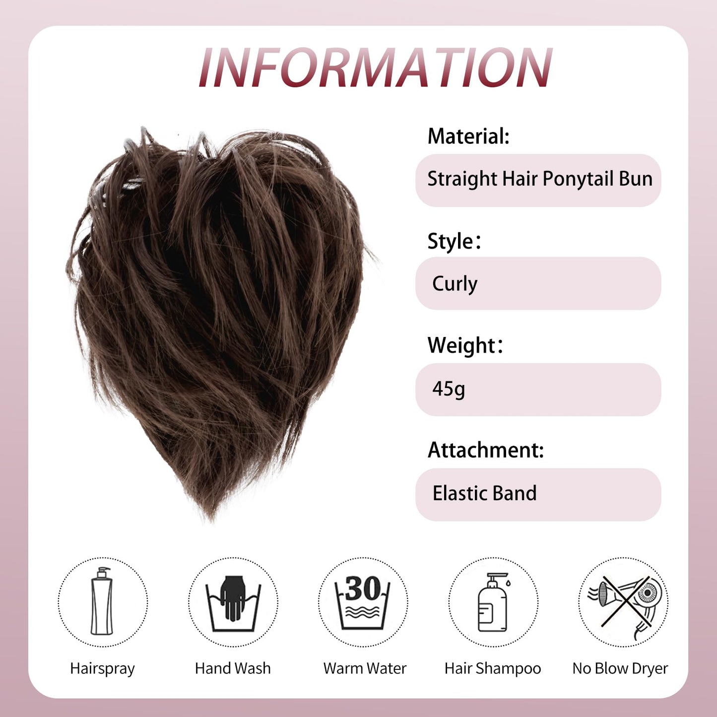 Lynclare Messy Bun Hair Piece Wavy Synthetic Hair Extension，Curly messy Bun Scrunchie Extensions for Women， Chignon Tousled Updo Ponytail Hairpieces with Elastic Rubber（Chestnut Brown）