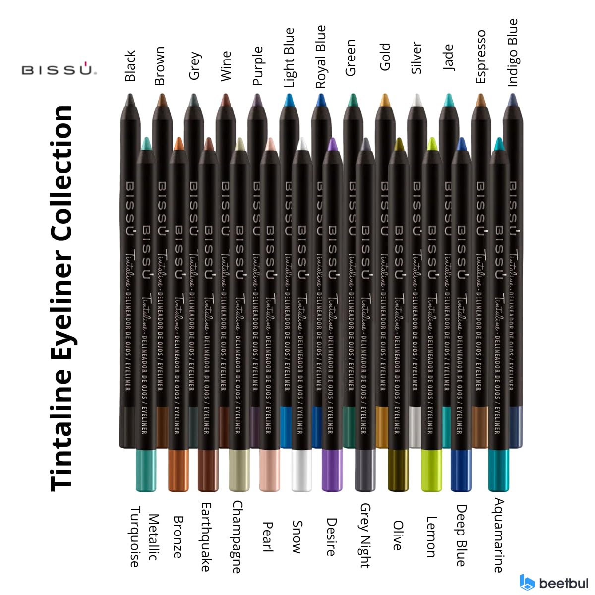 Bissú Tintaline Eyeliner - 25 Vivid Colors, High-Coverage, Long-Lasting & Smudge-Proof (Grey)