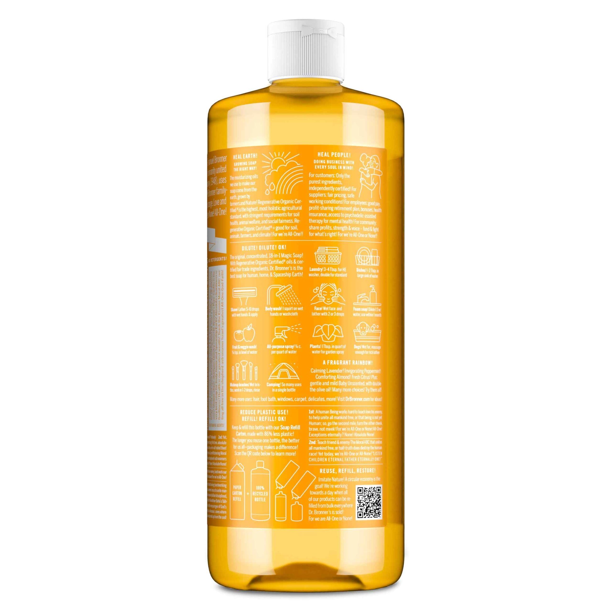 Dr. Bronner's Magic Soap-Pure-Castile Liquid Soap (Citrus, 32 ounce, 2-Pack)-Regenerative Organic Certified Oils, 18-in-1 Uses: Body, Hair, Laundry, Pets & Dishes, Concentrated, Vegan, Non-GMO