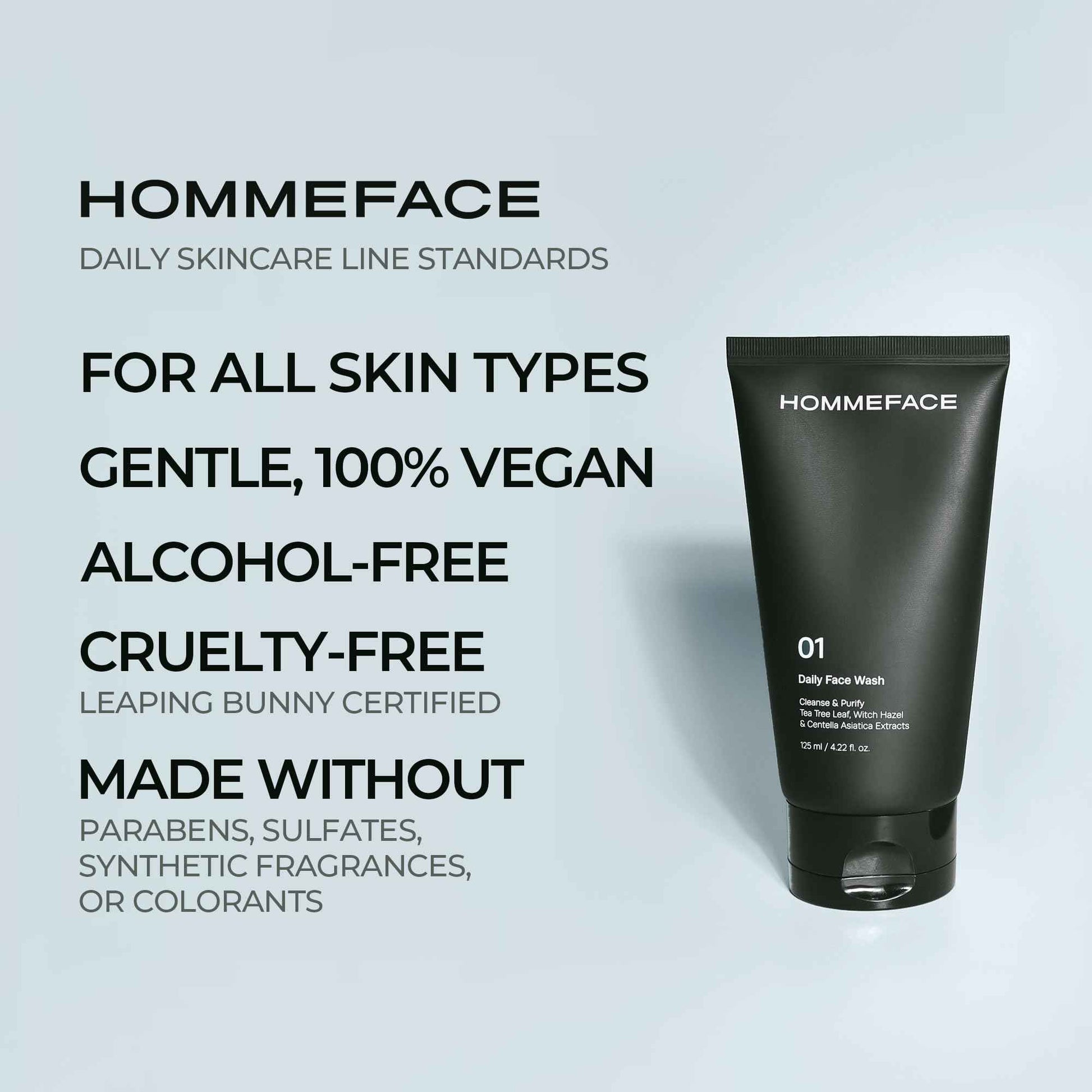 HommeFace 2-Pack Daily Face Wash for Men, Gentle Facial Cleanser for Deep Cleansing with Collagen, Hyaluronic Acid & Witch Hazel Extract