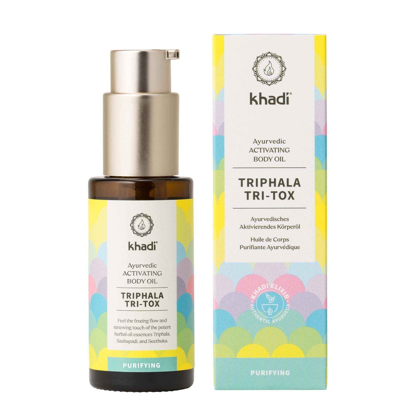 KHADI TRIPHALA TRI-TOX Ayurvedic Elixir Skin & Soul Body Oil, 100% Natural, Herbal & Vegan, Promotes Detoxification and the release of impurities, 1.69 oz