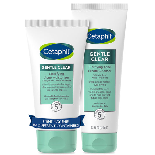 Cetaphil Acne Clearing Kit - Clarifying Acne Cream Cleanser (4.2 oz) & Mattifying Acne Moisturizer (3 oz) with Salicylic Acid, Deep Clean, Hydrate and Treat Sesitive Acne Prone Skin