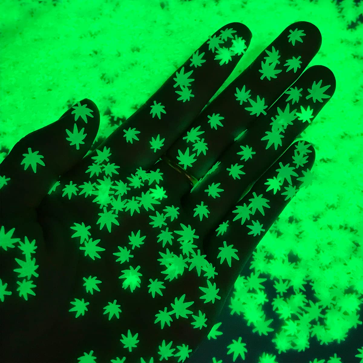 Glow in The Dark Leaf Glitter - Solvent Resistant & Cosmetic Grade - Festival Rave Makeup Face Body Nails Resin Arts & Crafts, Tumblers, Bath Bombs, Resin - Weed Pot Marijuana Leaf