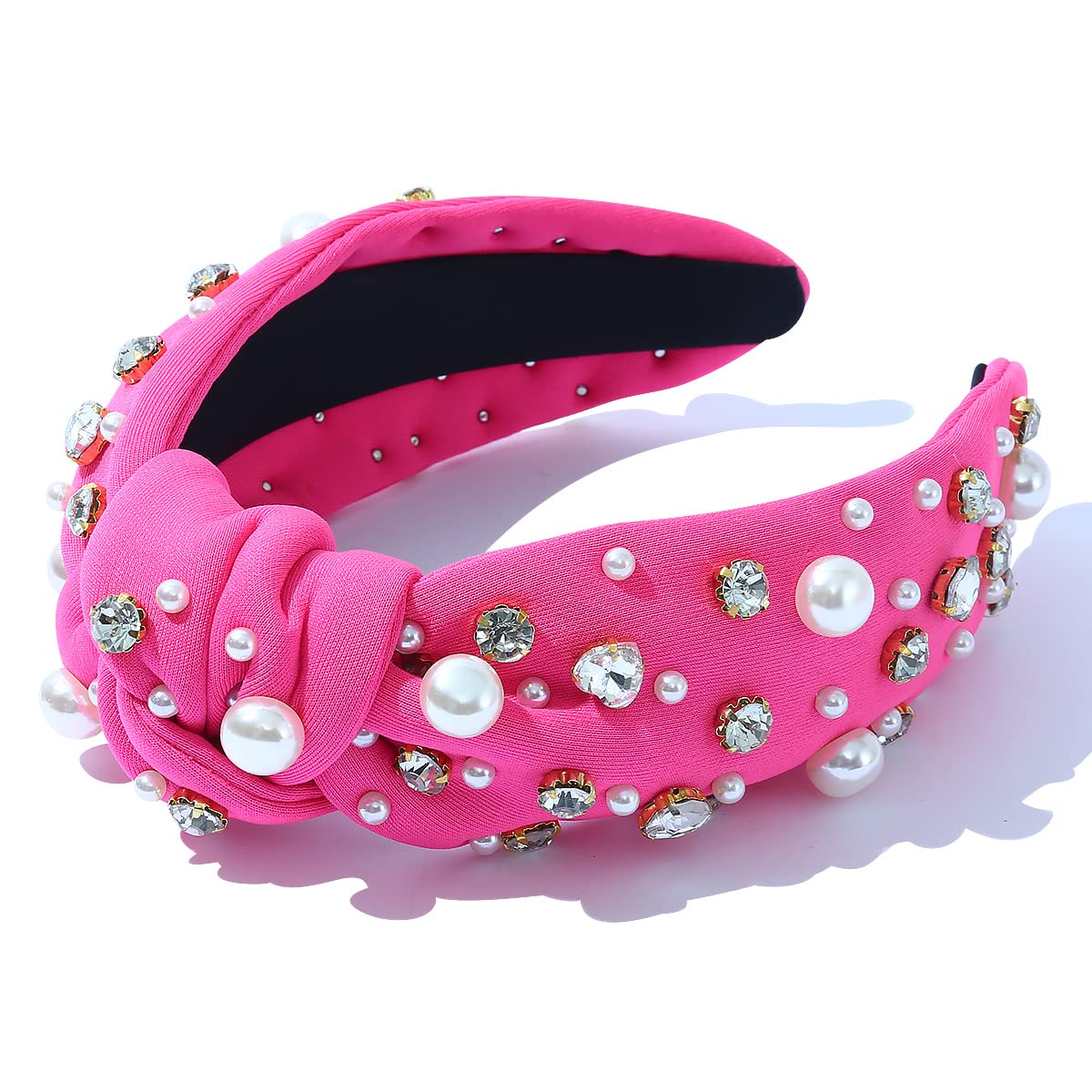 FEDANS Valentine's Day Women Knotted Jeweled Headband Heart Shaped Red Crystal Embellished Mixed Top Hairband ladies Twist Nylon Pearl Hair accessories for Girls