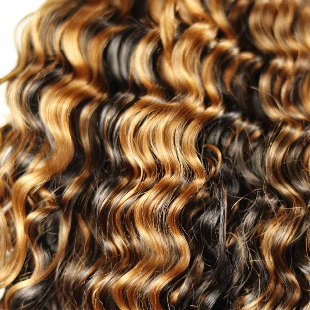 Ombre Human Hair Bundles Highlight Brown Deep Wave Bundles Hair Extensions 30 32 34 Inch Grade 8A Brazilian Virgin Remy Hair 3 Bundles Double Weft P1B/30 Bundles Hair Weave