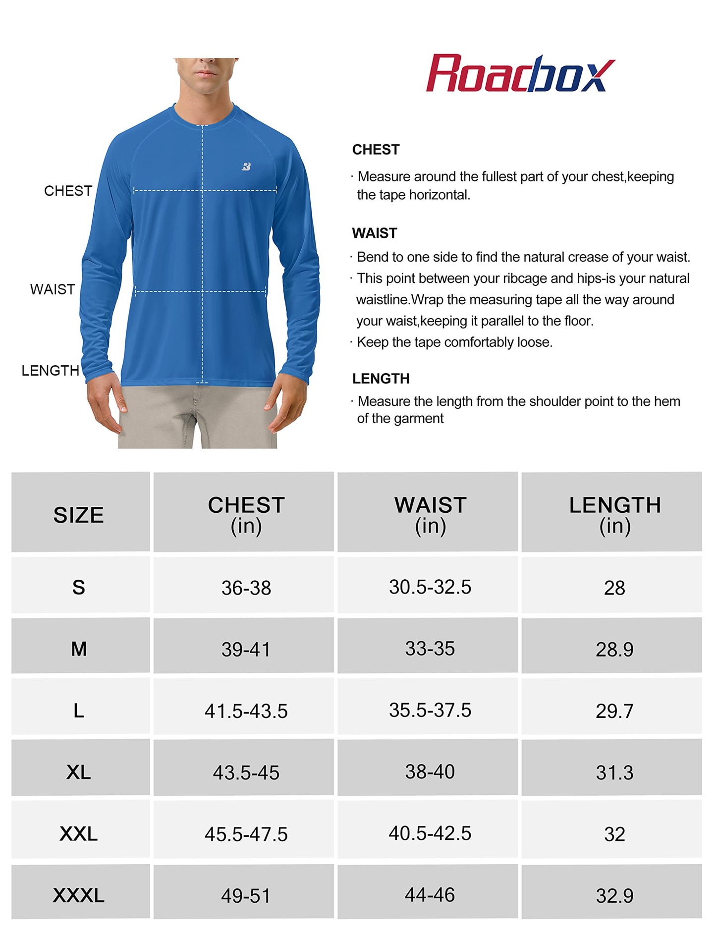 Roadbox Mens UPF 50+ UV Sun Protection Shirts Outdoor Long Sleeve SPF Diving Rash Guard for Fishing Hiking Swimming Vivid Blue