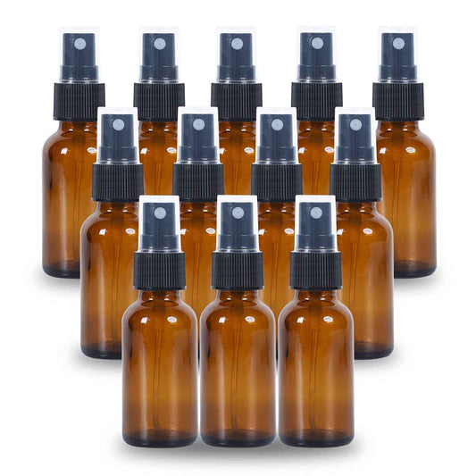 YONKAN 2oz Glass Spray Bottle, Fine Mist Boston Glass Bottles with Black Fine Mist Sprayer Small Clear Bottles for Essential Oils, Bath, Beauty, Hair & Cleaning, Amber, Pack of 12