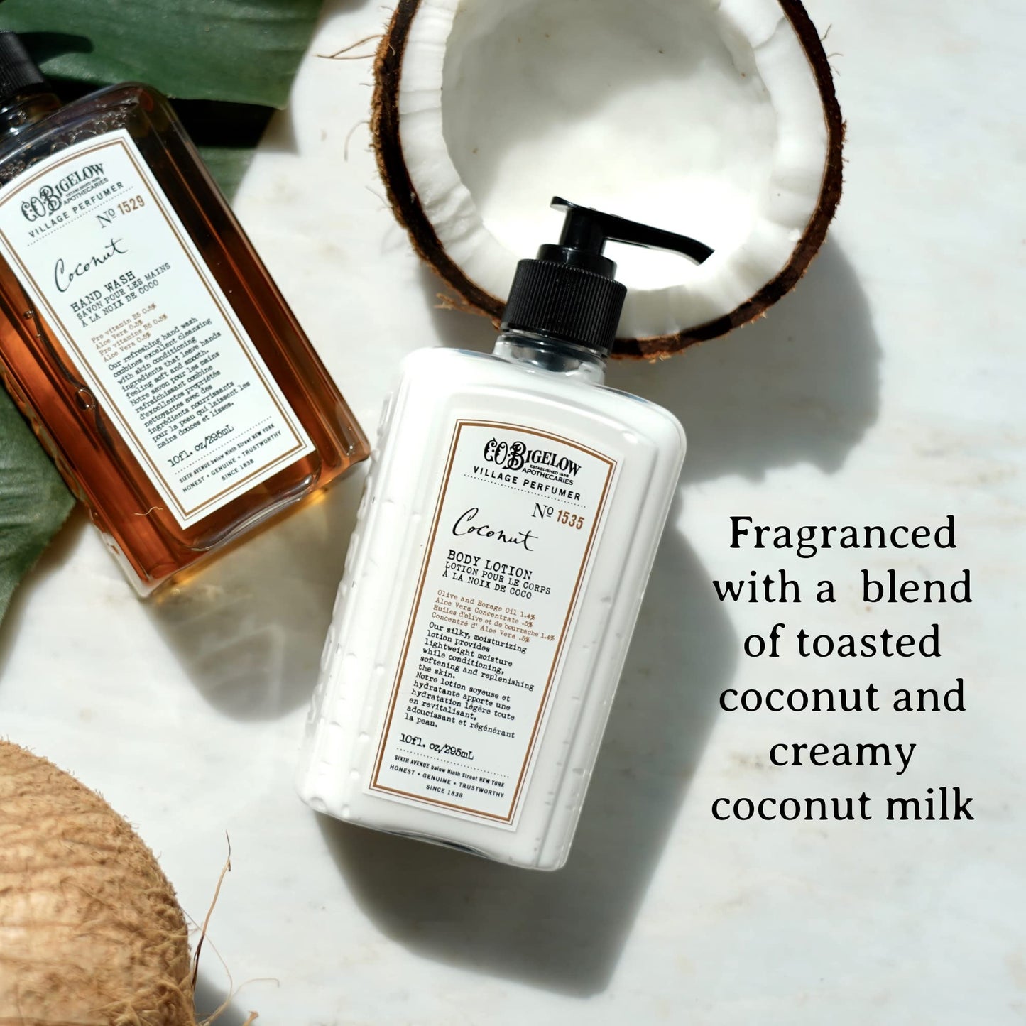 C.O. Bigelow Apothecary Duo - Coconut Hand Care, Hand Soap & Lotion Gift Set of Two - Skin Care for Dry Skin with Moisturizing Lotion & Liquid Hand Wash - 10fl oz Each