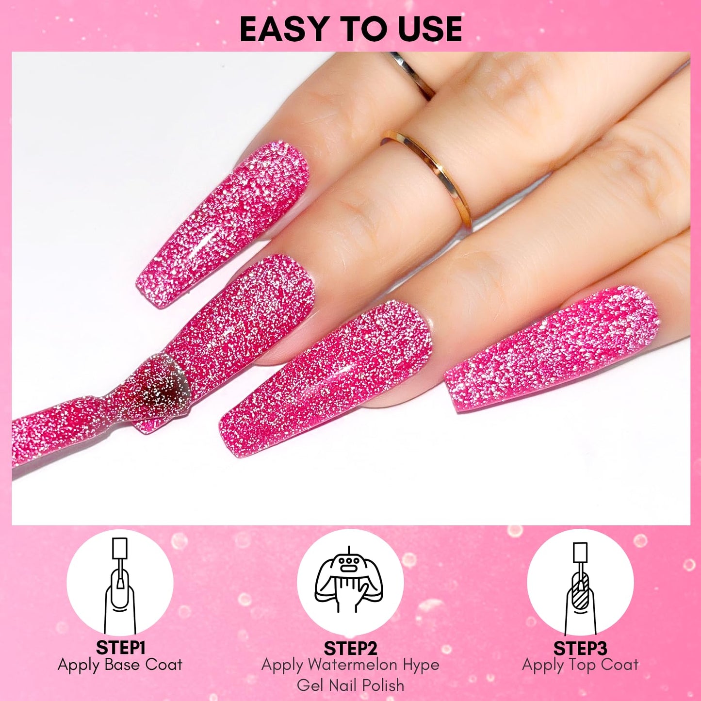 Makartt Glitter Gel Nail Polish, Flash Diamond Rose Reflective Holographic Spring Nail Gel 15ML Soak Off UV LED Sparkly Shiny Gel Polish Manicure DIY Nail Art Designs Home Salon-Watermelon Hype