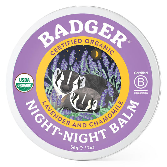 Badger Night Night Balm, Organic Sleep Balm for Kids with Chamomile & Lavender Essential Oils, 2 Oz Metal Tin