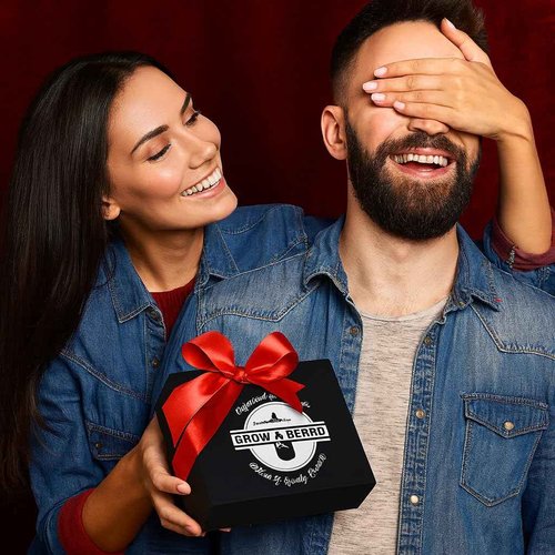 Beard Straightener Grooming Kit for Men, Beard Growth Kit, Wash, Brush & Comb, Unscented Growth Oil, All Natural Sandalwood Balm, Conditioner, Razor & Scissors, Great Gift Idea for Men's (Black)