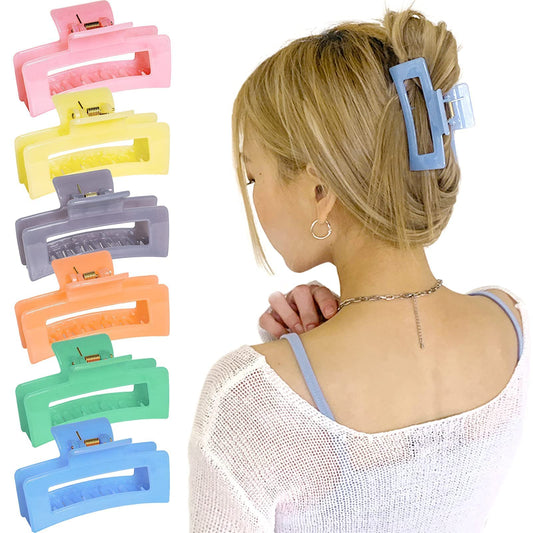 LSLCQW "6-Piece Women's Hair Claw Clips - Rectangle Shape, Fashionable & Colorful Styling Jaw Clips - Ideal for Thick Hair (Large Size) - 6 Color Options"
