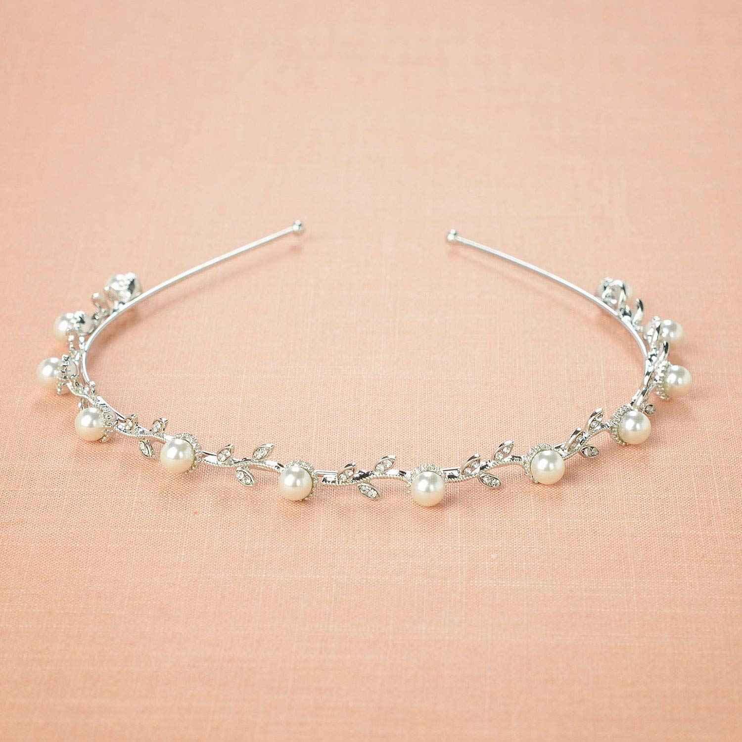 SWEETV 2pcs Flower Girl Headpiece Sliver Wedding Headband for Girls, Crystal & Pearl Hair Accessories for Birthday Party, First Communion