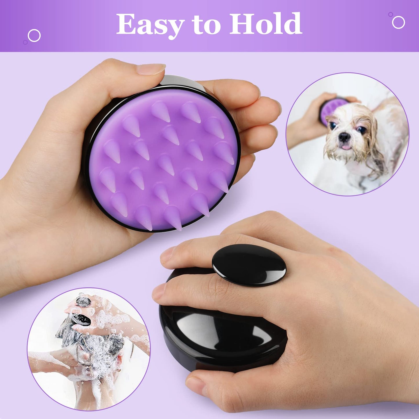 Scalp Scrubber Massager Upgraded Hair Shampoo Brush with 2 Different Lengths of Silicone Bristles, Wet Dry Hair Scalp Brush for Stress Relax Remove Dandruff Head Blood Circulation (Purple & Black)